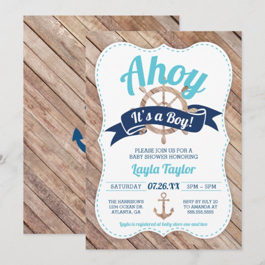 Ahoy Het is een Baby shower-uitnodiging. Kaart (Voorkant / Achterkant)