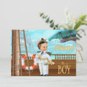 Ahoy Het is een Baby shower-uitnodiging. Kaart (Staand voorkant)