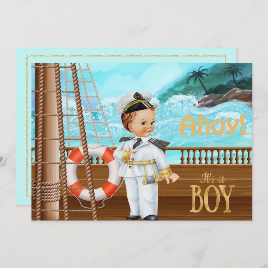 Ahoy Het is een Baby shower-uitnodiging. Kaart (Voorkant / Achterkant)