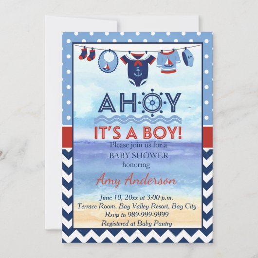 Ahoy Het is een Baby shower-uitnodiging. Kaart (Voorkant)
