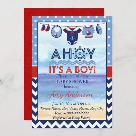 Ahoy Het is een Baby shower-uitnodiging. Kaart (Voorkant / Achterkant)