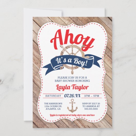 Ahoy Het is een Baby shower-uitnodiging. Kaart (Voorkant)