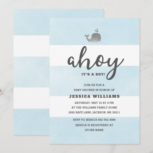 Ahoy Het is een Baby shower-uitnodiging voor een j Kaart (Voorkant / Achterkant)