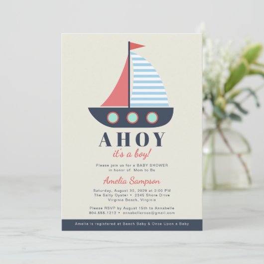 Ahoy Het is een Baby shower-uitnodiging voor een j Kaart (Staand voorkant)