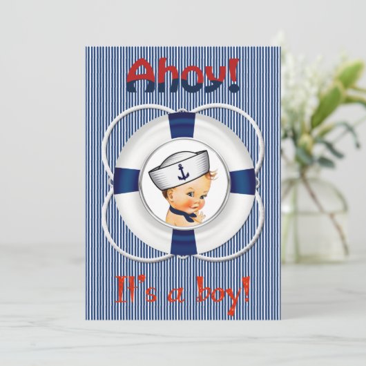 Ahoy Het is een Baby shower-uitnodiging voor een j Kaart (Staand voorkant)