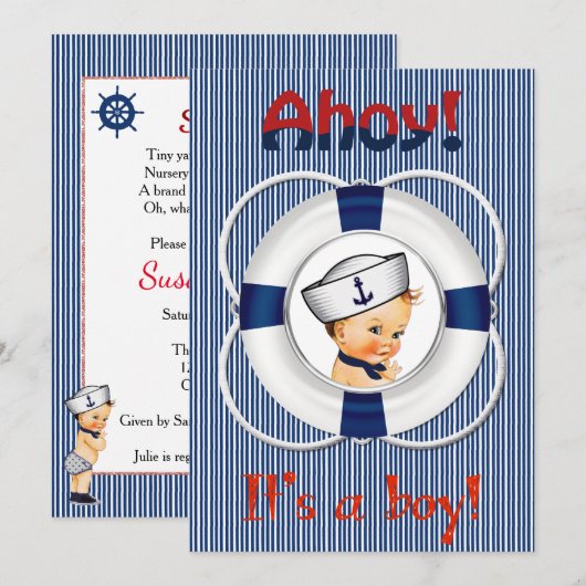 Ahoy Het is een Baby shower-uitnodiging voor een j Kaart (Voorkant / Achterkant)