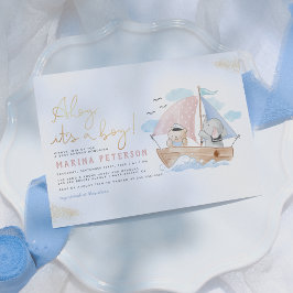 Ahoy Het is een Baby shower van de Jongen Elephant Kaart
