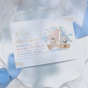 Ahoy Het is een Baby shower van de Jongen Elephant Kaart