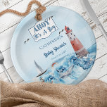 Ahoy Het is een Baby shower van de Jongerenvuurtor Papieren Bordje<br><div class="desc">Nautisch-gethemd,  "Ahoy,  Het is een jongen" vuurtoren,  zweefboot en oceaanwezens ontwerpen met zeegarren die over het 'Baby shower'-ontwerp van de jongen vliegen. Composietontwerp per feestdag — Design.</div>