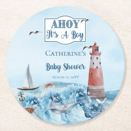 Ahoy Het is een Baby shower van de Jongerenvuurtor Ronde Kartonnen Onderzetter
