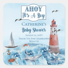 Ahoy Het is een Baby shower van de Jongerenvuurtor Vierkante Sticker