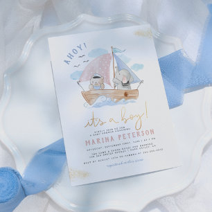 Ahoy Het is een Baby shower van een jonge olifant- Kaart