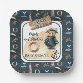 Ahoy, het is een Baby shower van een jongen, Nauti Papieren Bordje (Voorkant)