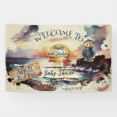 Ahoy, het is een Baby shower van een jongen, Nauti Spandoek (Horizontaal)