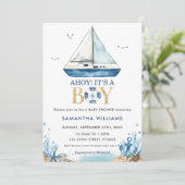 Ahoy Het is een Baby shower van een peuter-blauw-b Kaart (Staand voorkant)