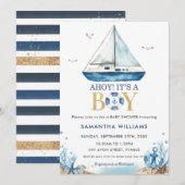 Ahoy Het is een Baby shower van een peuter-blauw-b Kaart (Voorkant / Achterkant)