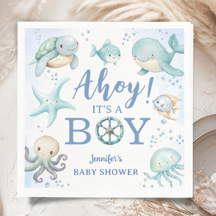 Ahoy, het is een babyfeestje voor een jongen in he servet