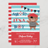Ahoy Het is een Beer Nautical Baby shower van het  Kaart (Voorkant / Achterkant)