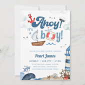 Ahoy Het is een blauw en rood nautisch Baby shower Kaart (Voorkant)