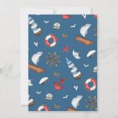 Ahoy Het is een blauw en rood nautisch Baby shower Kaart (Achterkant)