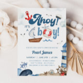 Ahoy Het is een blauw en rood nautisch Baby shower Kaart