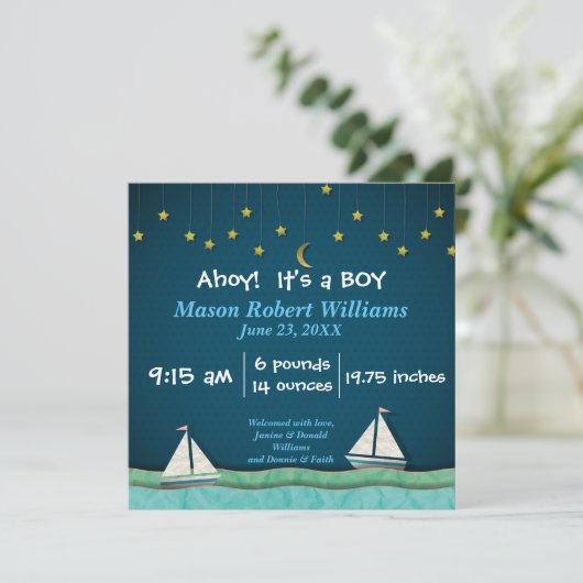 Ahoy, het is een boksboot en sterren - geboorteaan aankondiging (Staand voorkant)