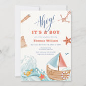 Ahoy Het is een Boy Adventure Sailboat Baby shower Kaart (Voorkant)