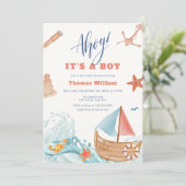 Ahoy Het is een Boy Adventure Sailboat Baby shower Kaart (Staand voorkant)