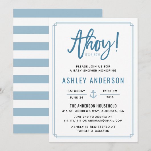 Ahoy! Het is een Boy Anchor Baby shower Invitation Kaart (Voorkant / Achterkant)