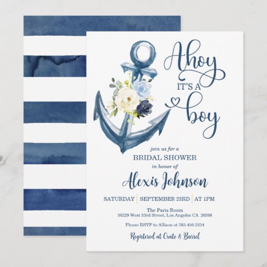 Ahoy Het is een Boy Anchor Baby shower Uitnodiging (Voorkant / Achterkant)