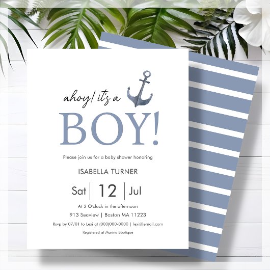 Ahoy! Het is een Boy Baby shower budget uitnodigin