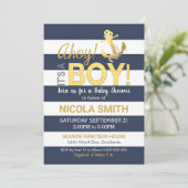 Ahoy het is een Boy Baby shower Invitation Gold Na Kaart (Staand voorkant)