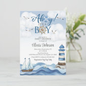 Ahoy het is een Boy Baby shower Invitation Kaart (Staand voorkant)