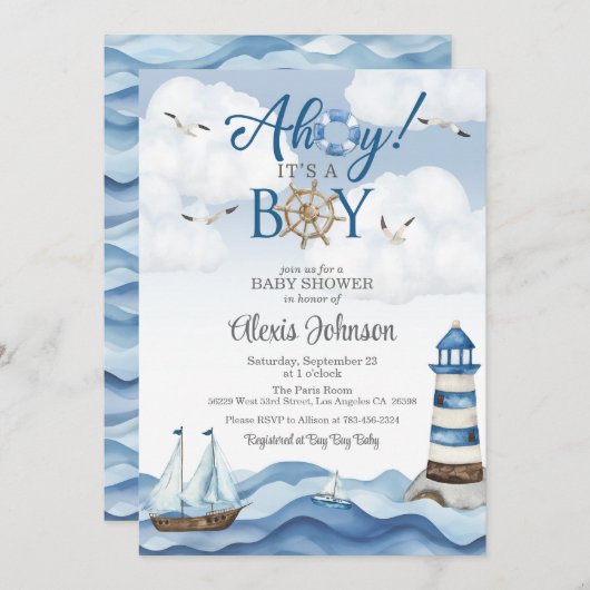 Ahoy het is een Boy Baby shower Invitation Kaart (Voorkant / Achterkant)