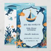 "Ahoy! Het is een Boy_ Baby shower Invitation Save The Date (Voorkant / Achterkant)