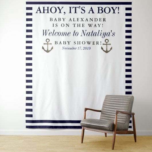 Ahoy Het is een Boy Baby shower Photo Booth Wandkleed (In situ)