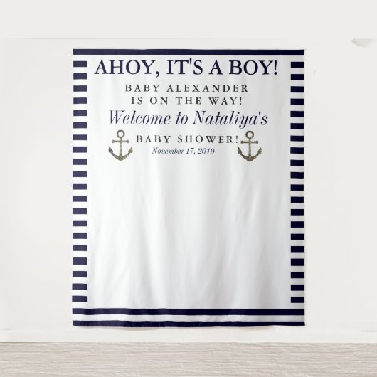 Ahoy Het is een Boy Baby shower Photo Booth Wandkleed (Voorkant)