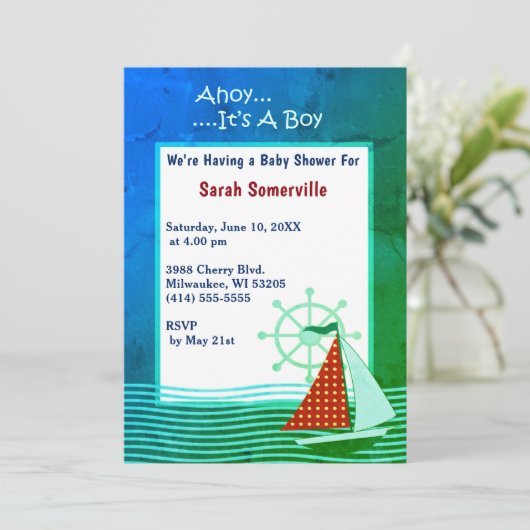 Ahoy Het is een Boy Baby shower Retro Uitnodiging  (Staand voorkant)
