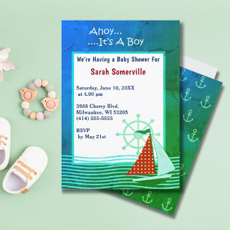 Ahoy Het is een Boy Baby shower Retro Uitnodiging