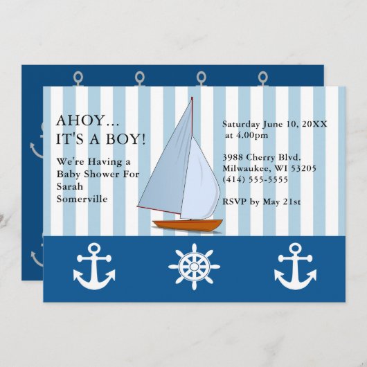 Ahoy Het is een Boy Baby shower Sailing Sepia Blue Kaart (Voorkant / Achterkant)
