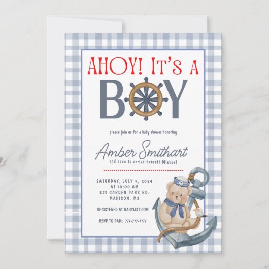 AHOY Het is een Boy Baby shower Uitnodiging (Voorkant)