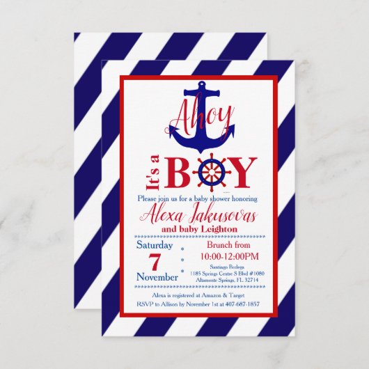 Ahoy! Het is een Boy Baby shower Uitnodiging (Voorkant / Achterkant)