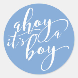 Ahoy Het is een Boy Blue Baby shower Aankondiging Ronde Sticker