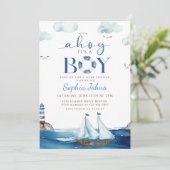 Ahoy Het is een Boy Blue Boat Nautisch baby shower Kaart (Staand voorkant)