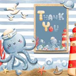 Ahoy Het is een Boy Blue Nautical Baby shower Bedankkaart