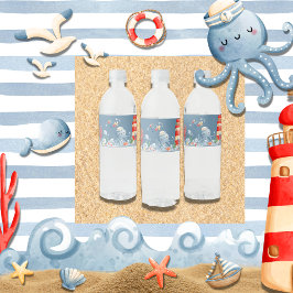 Ahoy Het is een Boy Blue Nautical Baby shower Waterfles Etiket