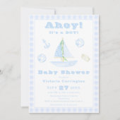 Ahoy Het is een Boy Blue Plaid Modern Baby shower Kaart (Voorkant)