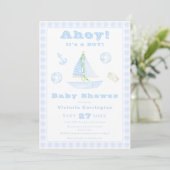 Ahoy Het is een Boy Blue Plaid Modern Baby shower Kaart (Staand voorkant)