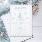 Ahoy Het is een Boy Blue Plaid Modern Baby shower Kaart