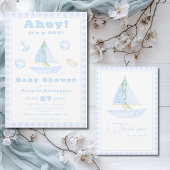 Ahoy Het is een Boy Blue Plaid Modern Baby shower Kaart